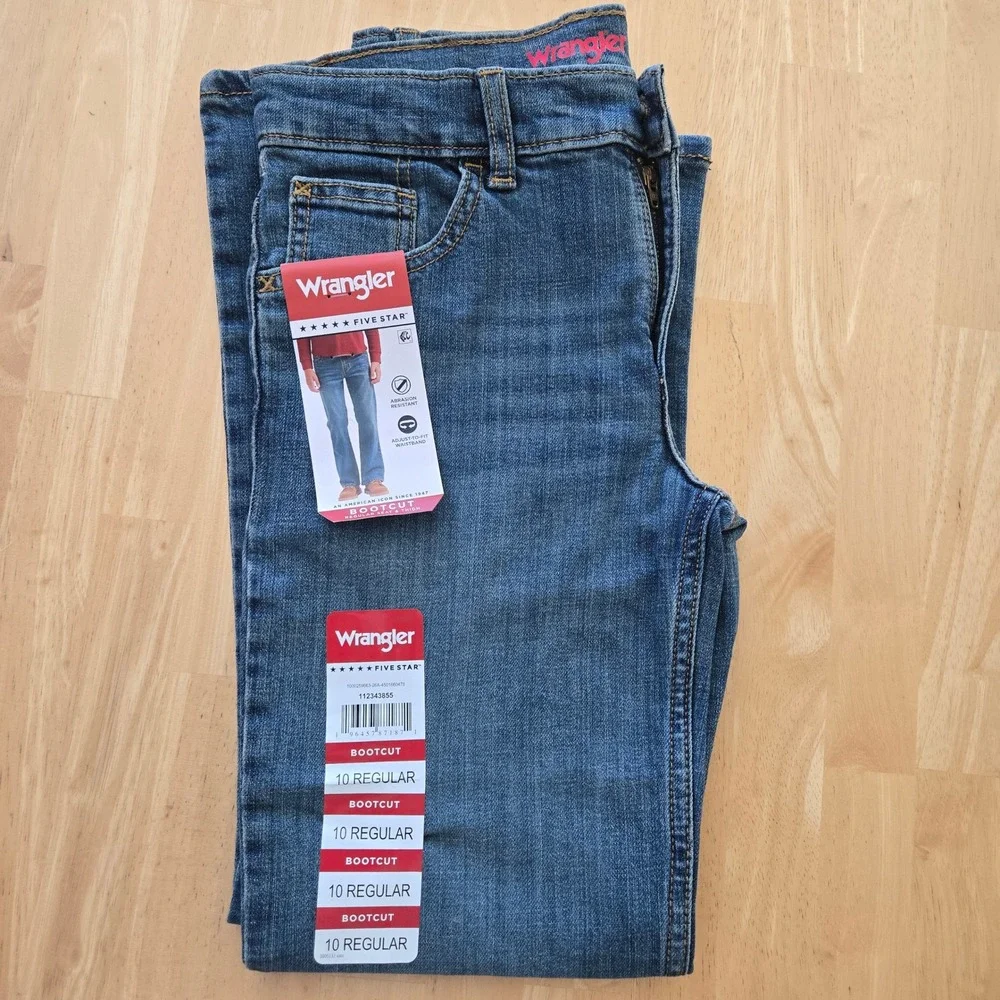 Wrangler Boys Five Star Bootcut Jeans Medium Wash Adjust-to-Fit Size 10 Regular